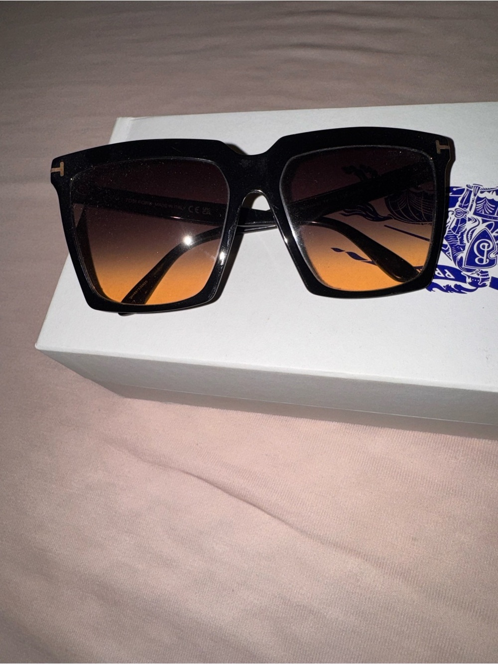Tom Ford Black Square Sunglasses with Amber Gradient Lenses